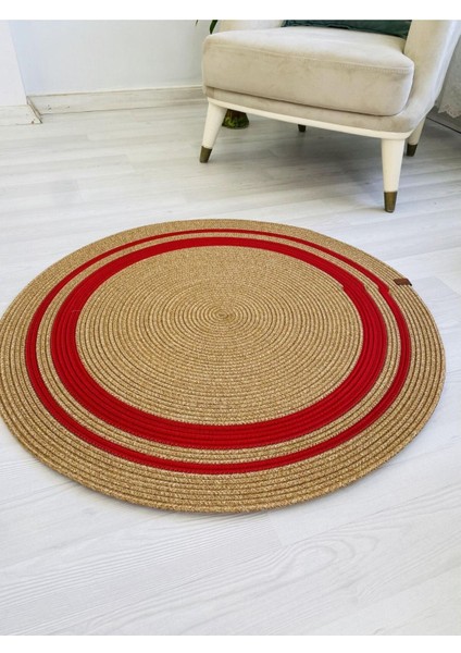 Jüt Hasır Görünümlü Desenli Modern El Örgüsü Daire Halı Kilim modelleri