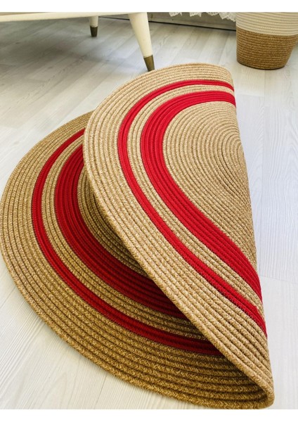 Jüt Hasır Görünümlü Desenli Modern El Örgüsü Daire Halı Kilim fırsatları