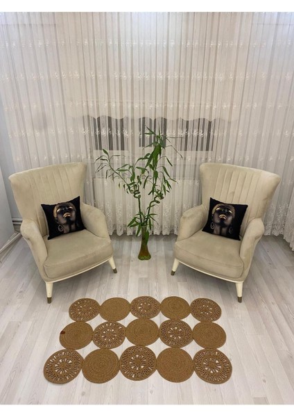 Jüt Hasır Görünümlü Desenli Modern El Örgüsü Dikdörtgen Halı Kilim
