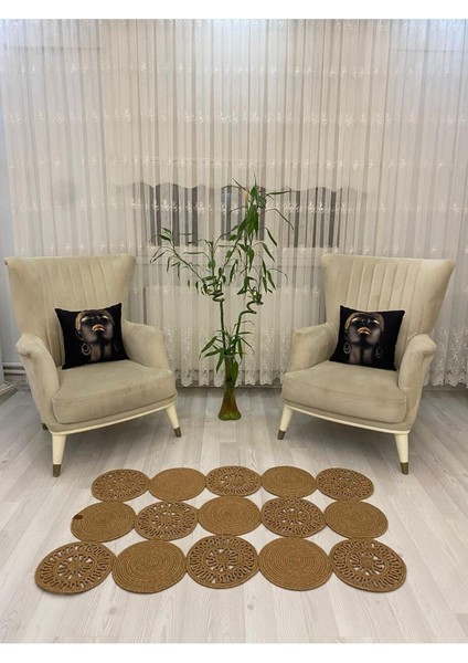 Jüt Hasır Görünümlü Desenli Modern El Örgüsü Dikdörtgen Halı Kilim