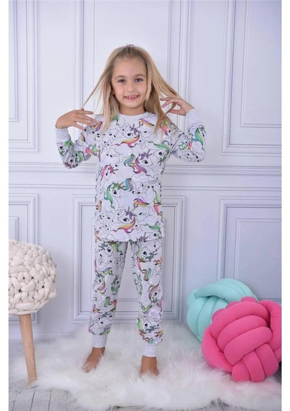 Kız Çocuk Karakter Desenli Manşetli Pijama Takımı