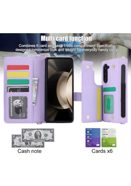 Samsung Galaxy Z Için Kılıf Fold 6 Premium Koruma Deri Cüzdan Kılıf 5 (Yurt Dışından)