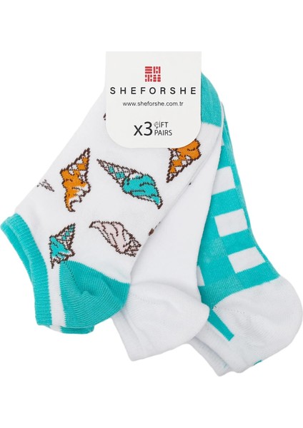 Sheforshe SS23 3'lü Dondurma Desenli Patik Çorap