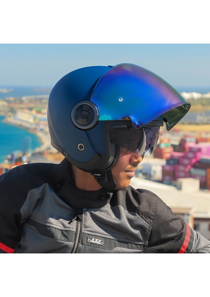 Classy Mat Navy Mavi Kask Gökkuşağı Cam