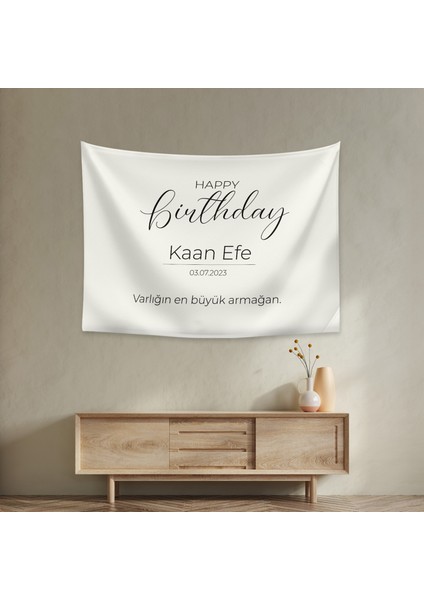 Kişiye Özel Doğum Günü Happy Birthday Duvar Örtüsü Duvar Halısı Birinci Kalite Kumaş