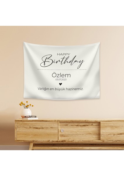 Kişiye Özel Doğum Günü Happy Birthday Duvar Örtüsü Duvar Halısı Birinci Kalite Kumaş