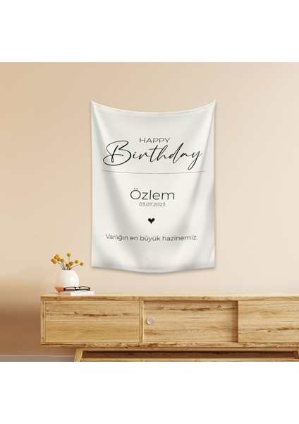 Kişiye Özel Doğum Günü Happy Birthday Duvar Örtüsü Duvar Halısı Birinci Kalite Kumaş