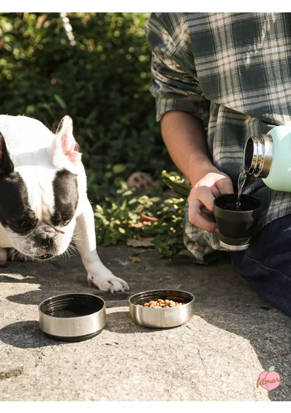 Kedi ve Köpek Için Paslanmaz Çelik Termos Mama ve Su Besleme Bölmeli - 1litre