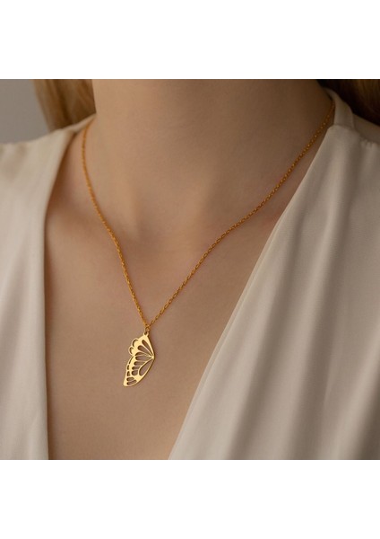 925 Ayar Gümüş Kelebek Model Hediyelik Kadın Gold Kolye