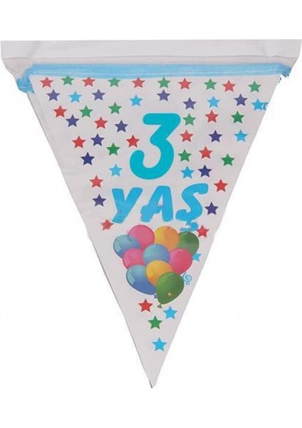 Marifetlerim - 3 Yaş Yıldızlı Balonlu Üçgen Flama
