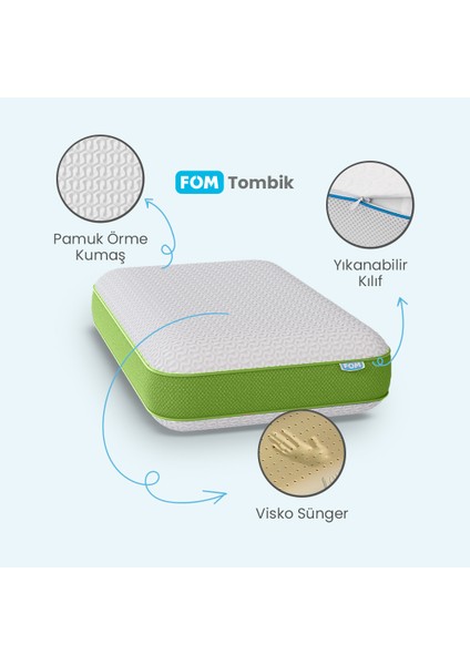 2'li Tombik Full Ortopedik Masaj Etkili Visco Yastık Kampanyası, Ortopedik, 60 X 40 X 13, Yeşil