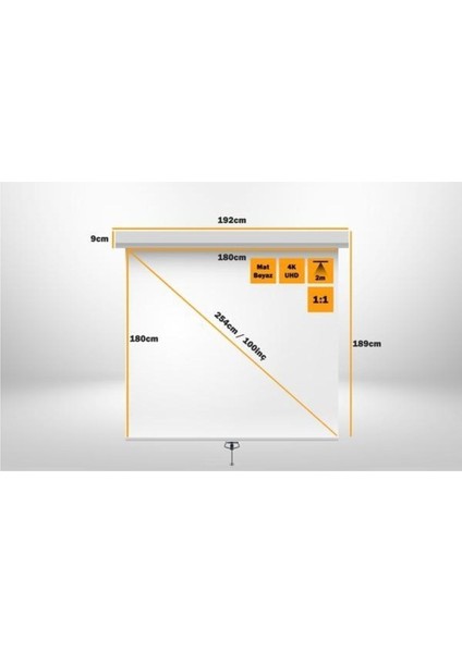 2 Yıl 180X180CM Storlu Manuel Projeksiyon Perdesi
