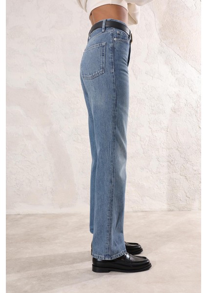 Mavi Yüksek Bel Straight Jean