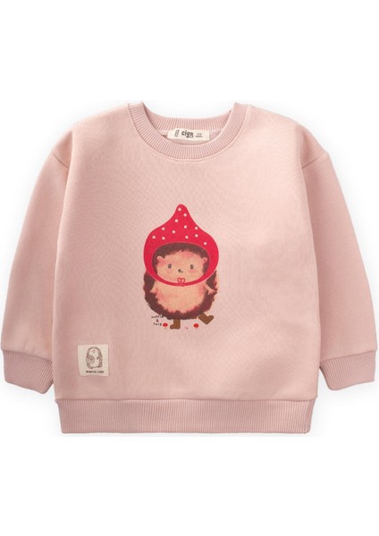 Kirpi Baskılı Sweatshirt 1-7 Yaş Pudra Pembe