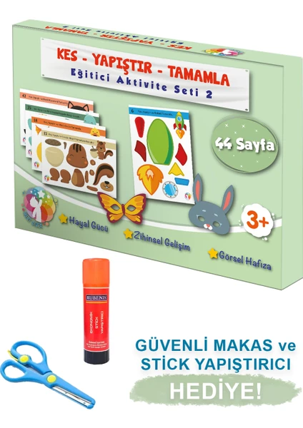 Kes-Yapıştır-Tamamla Eğitici Aktivite Set 2 , Okul Öncesi Makaslı Etkinlik Seti 2