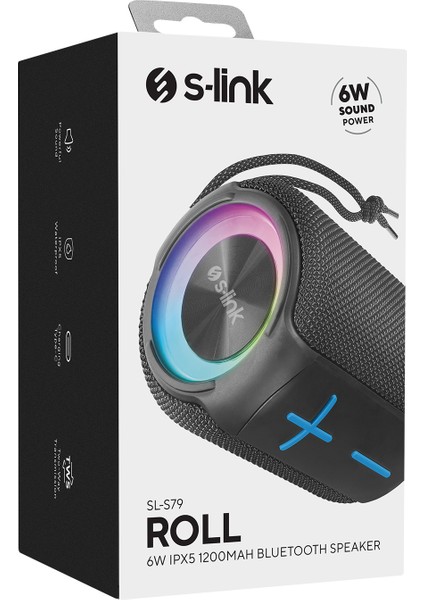 SL-S79 Roll Gri 6W 1200mAh USB-TF-TWS-IPX5 Bluetooth Hoparlör