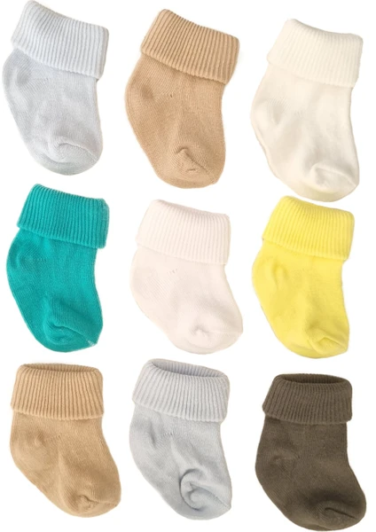 Olay Socks 9'lu Pamuk Yenidoğan Hediyelik Kutulu  Ekonomik Paket Bebek Çorap