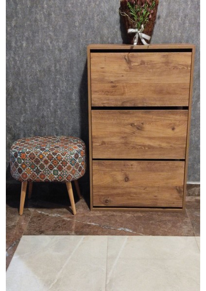 Düşer Kapak Ayakkabılık 3 Bölmeli 6 Raflı Rampalı 110x74 cm