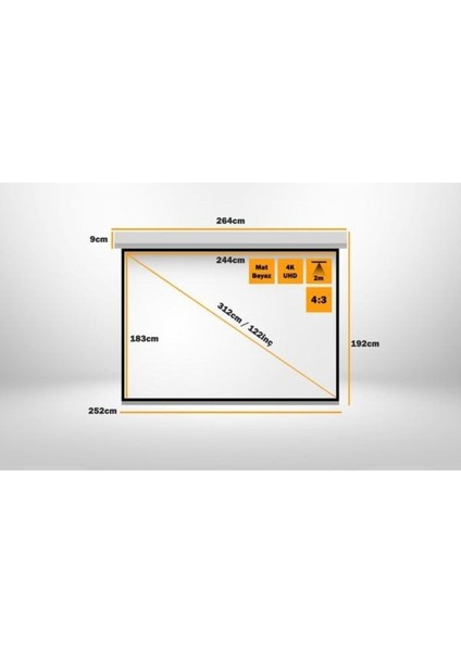 2 Yıl 244X183CM Motorlu Projeksiyon Perdesi