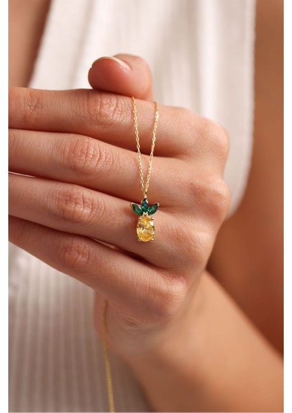 925 Ayar Gümüş Gold Kaplama Sitrin Taşlı Ananas Kolye fiyatları