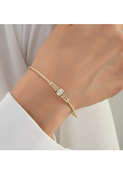 14 Ayar Baget Taşlı Kelepçe Altın Bilezik 14KKLP0008