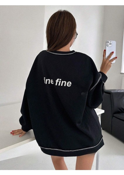 Kadın Mod 1984 Baskılı Bol Kesimli Reglan Kollu Kapüşonlu Lacivert Sweatshirt fırsatları