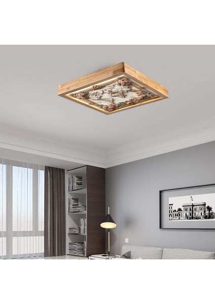 60X60 cm Ahşap Çerçeve Avize LED Aydınlatma