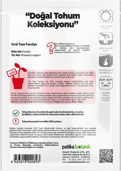 50 Adet Sırık Fasulye Tohumu ( Mine)