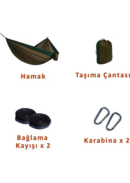 Çift Kişilik Hamak Kolay Kurulum Pratik Kancalı Kamp Piknik Outdoor Bahçe Hamağı Yeşil