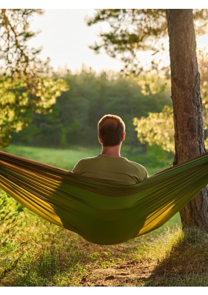 Çift Kişilik Hamak Kolay Kurulum Pratik Kancalı Kamp Piknik Outdoor Bahçe Hamağı Yeşil