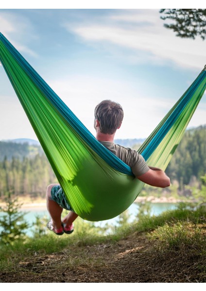 Çift Kişilik Hamak Kolay Kurulum Pratik Kancalı Kamp Piknik Outdoor Bahçe Hamağı Yeşil