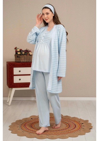 Ba-Ha 4503 Jakar Sabahlıklı Dantelli Detaylı Lohusa Pijama Takımı