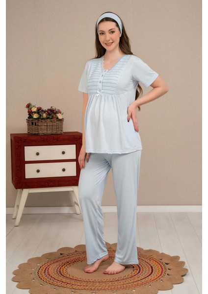 Ba-Ha 4503 Jakar Sabahlıklı Dantelli Detaylı Lohusa Pijama Takımı