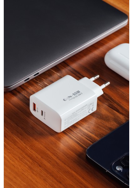 SL-EC69 Gan Pd 65W / Qc 18W Type Usb-C +Usb A Hızlı Beyaz Ev/notebook Şarj Adaptör