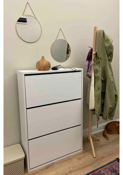 Düşer Kapak Ayakkabılık 3 Bölmeli 6 Raflı Rampalı 110x74 cm