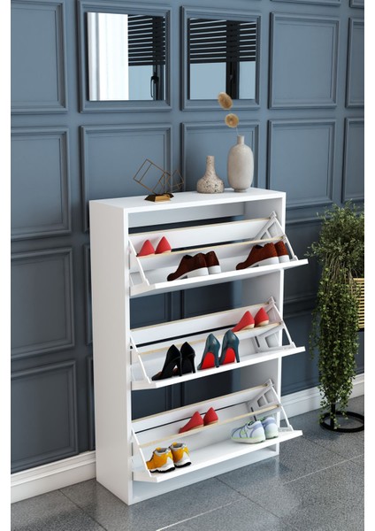 Düşer Kapak Ayakkabılık 3 Bölmeli 6 Raflı Rampalı 110x74 cm fiyatları