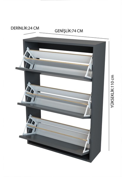 Düşer Kapak Ayakkabılık 3 Bölmeli 6 Raflı Rampalı 110x74 cm modelleri