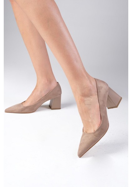 Fleur Vizon Renk Süet Blok Topuklu Kadın Topuklu Ayakkabı modelleri
