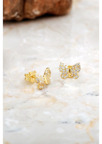 Kelebek Mini Altın Kaplama Gümüş Küpe 6932