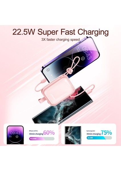 Joyroom JR-L008 10000MAH 22.5W Power Bank Taşınabilir Telefon Şarj Cihazı Yıldırım + Tip-C Kablo / Kickstand Hızlı Şarj Harici Pil Paketi-Mavi (Yurt Dışından)