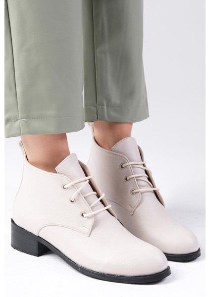 Meera Bej Renk Oval Burunlu Kadın Bilekte Kısa Düz Bot