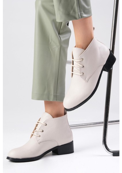 Meera Bej Renk Oval Burunlu Kadın Bilekte Kısa Düz Bot fiyatları