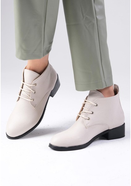 Meera Bej Renk Oval Burunlu Kadın Bilekte Kısa Düz Bot modelleri