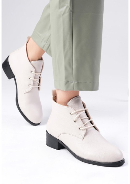 Meera Bej Renk Oval Burunlu Kadın Bilekte Kısa Düz Bot indirimleri