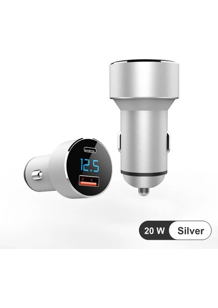 Silver Araç Içi USB 3.0 Type C Soketli 20 Watt Çakmaklık Güç Adaptörü Tüm Cihazlar 12V-24V