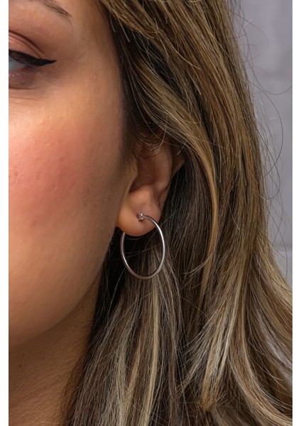 925 Ayar Gümüş Rodyum Kaplama 25 mm Sade Halka Küpe fiyatları