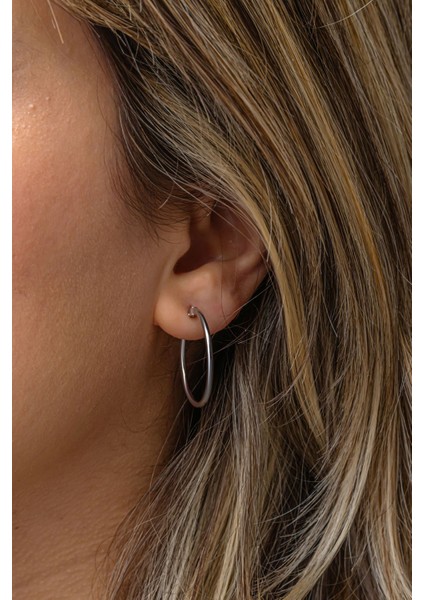 925 Ayar Gümüş Rodyum Kaplama 25 mm Sade Halka Küpe modelleri