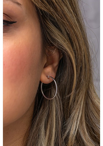 925 Ayar Gümüş Rodyum Kaplama 25 mm Sade Halka Küpe fırsatları