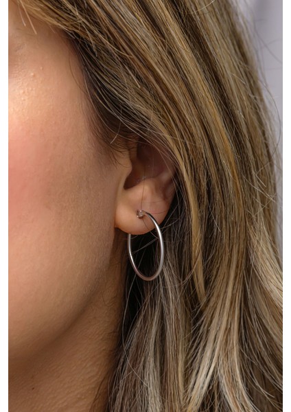 925 Ayar Gümüş Rodyum Kaplama 25 mm Sade Halka Küpe indirimleri