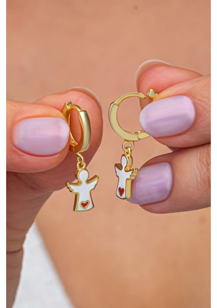 925 Ayar Gümüş Gold Kaplama 12 mm Halka Melek Küpe